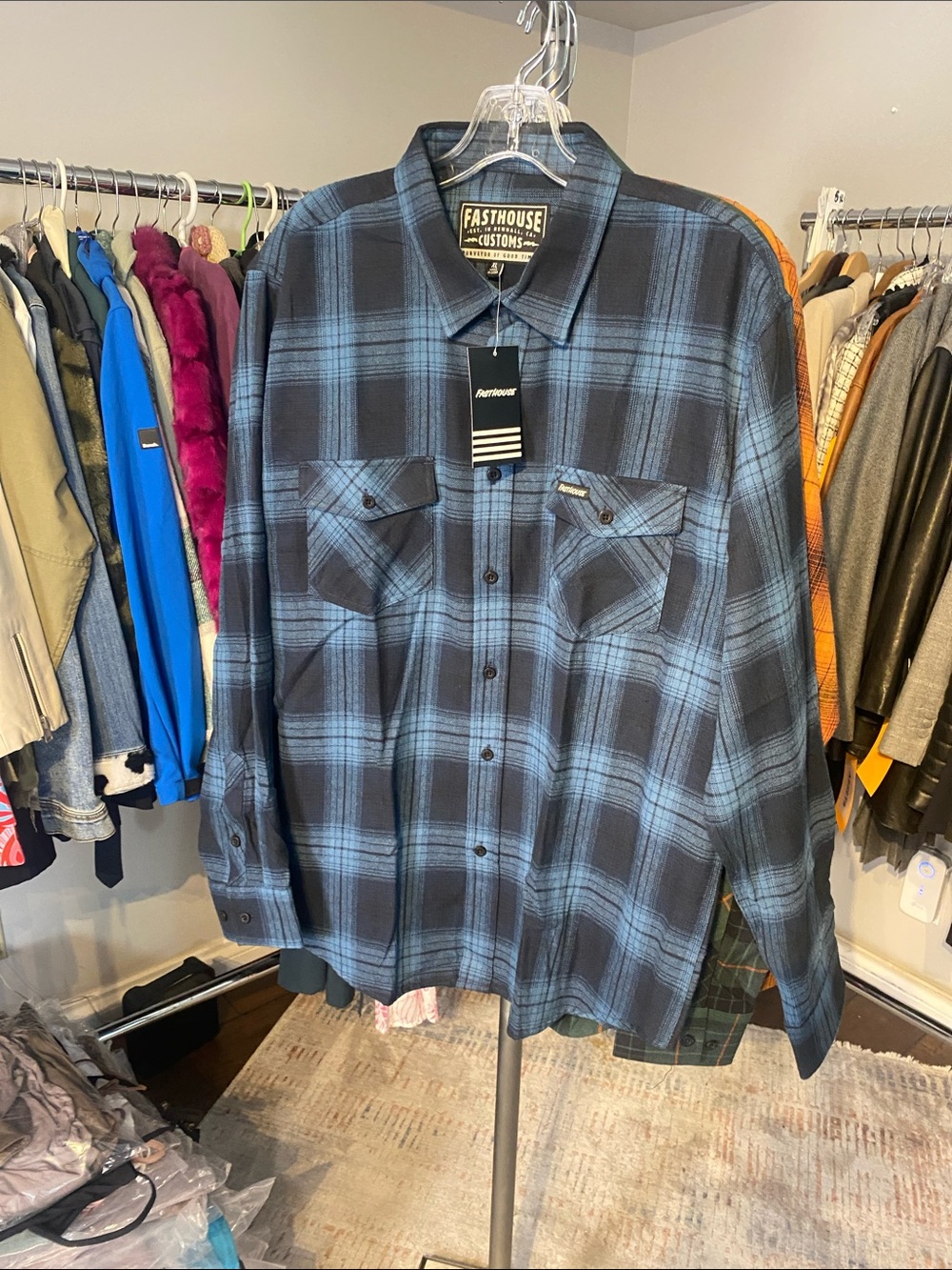 Men's Blue Plaid Button-Up Shirt